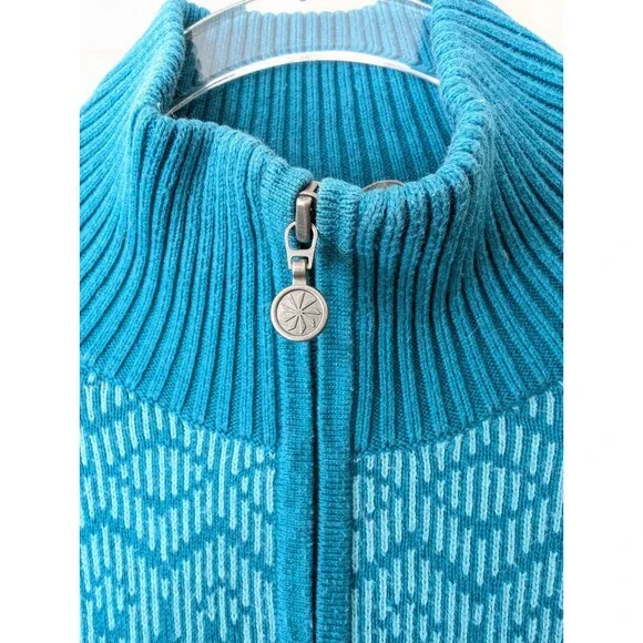 Athleta Full Zip Retro Ski Sweater w/Pockets | Women's Size M | Teal Blue - Picture 3 of 13